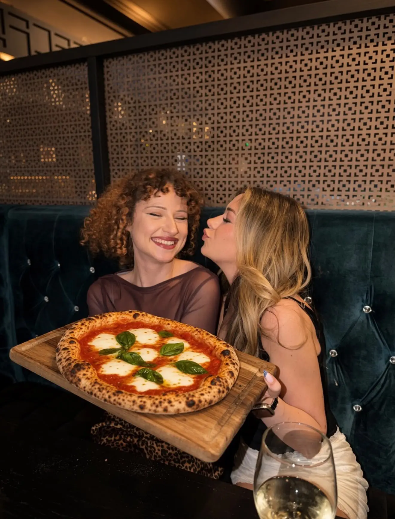 Freshly baked Margherita pizza.